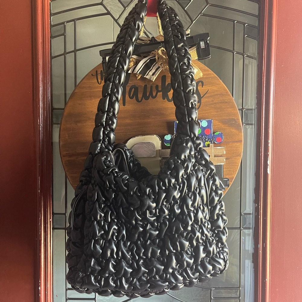 Black SONDRA ROBERTS SQUARED Puffer Tote Handbag